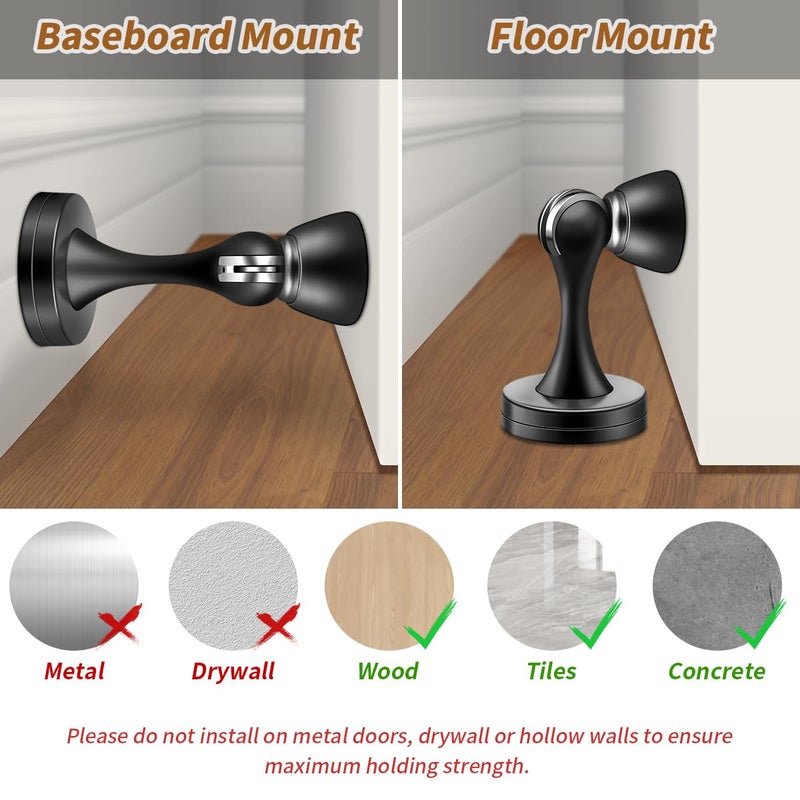 KOLAKO Magnetic Door Stops, Door Stopper Stainless Steel Magnetic Doorstop Brushed Satin Nickel, Black Wall Floor Mounted Door Holder Catch for Bedroom Bathroom Kitchen Home Office - Image 5